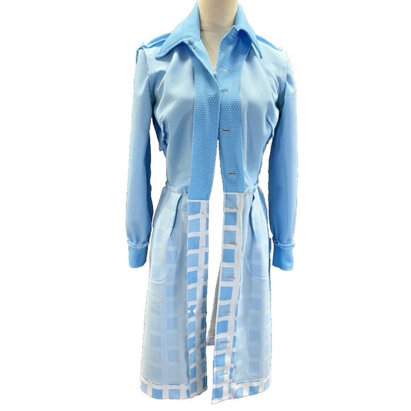 AWESOME Vintage 60' 70' Mod Dagger Collar JC Penny Light Blue Pockets Dress - Picture 11 of 13